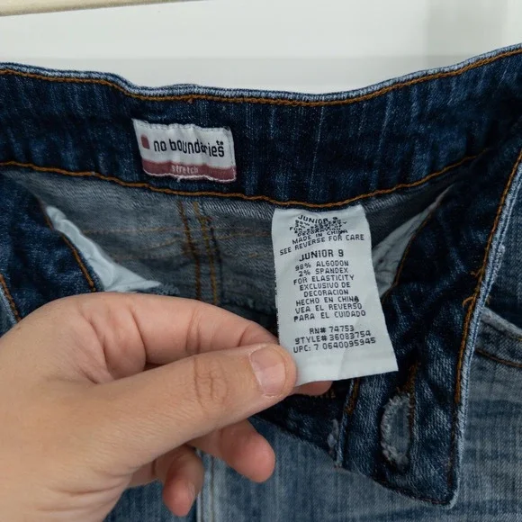 Y2K No Boundaries Stretch Denim‎ Micro Mini Skirt Junior 9 Low Rise Distressed - Picture 5 of 7